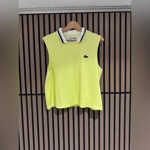 Lacoste Neon Yellow Sleeveless Polo Tank Top with Contrast Collar